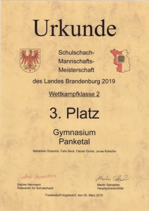 Schulschachpokal Land Brandenburg 3. Platz